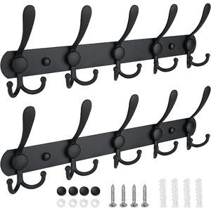 Home Matte Black 2 Pack Five Heavy Duty Tri Hooks